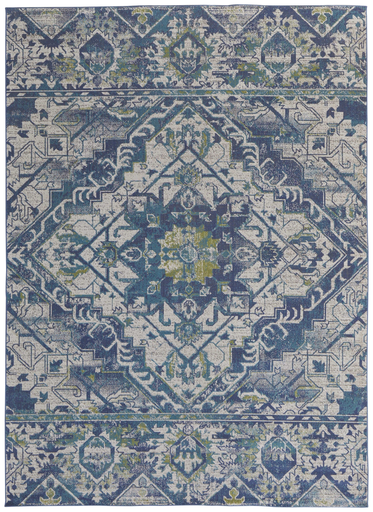 10' X 13' Green Blue and Ivory Oriental Power Loom Area Rug