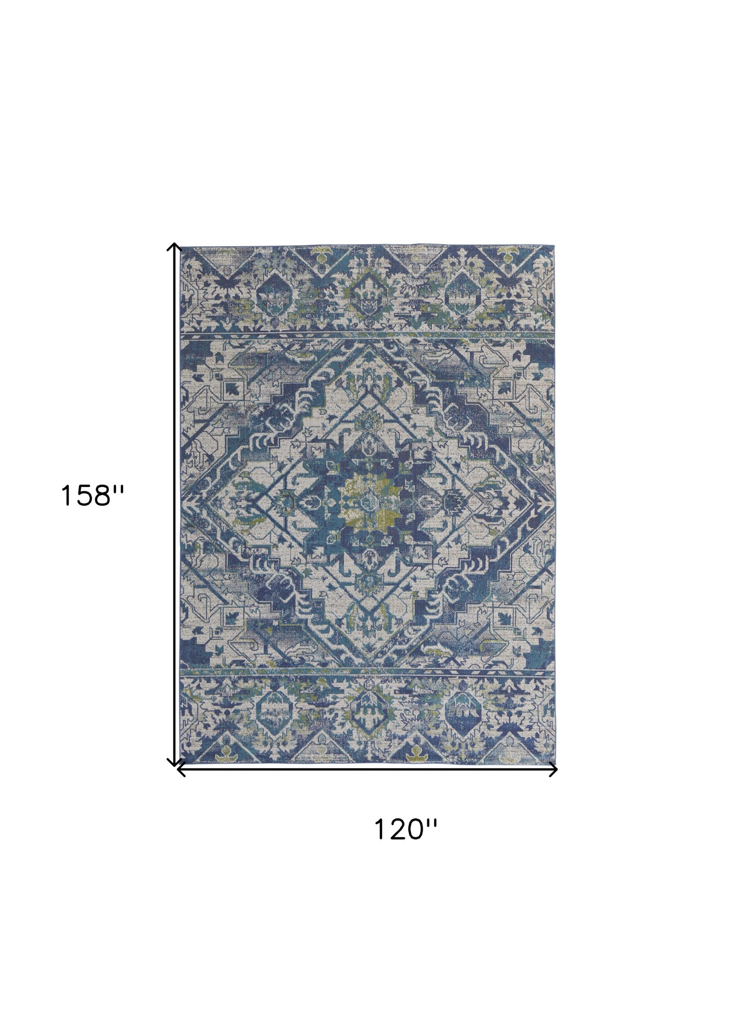10' X 13' Green Blue and Ivory Oriental Power Loom Area Rug