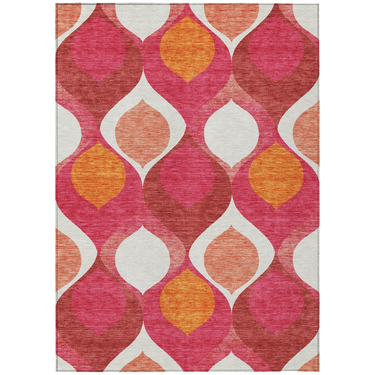 9' X 12' Pink Mauve And Orange Ogee Washable Indoor Outdoor Area Rug