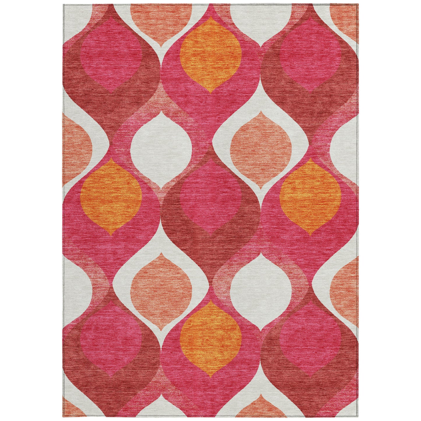 9' X 12' Pink Mauve And Orange Ogee Washable Indoor Outdoor Area Rug