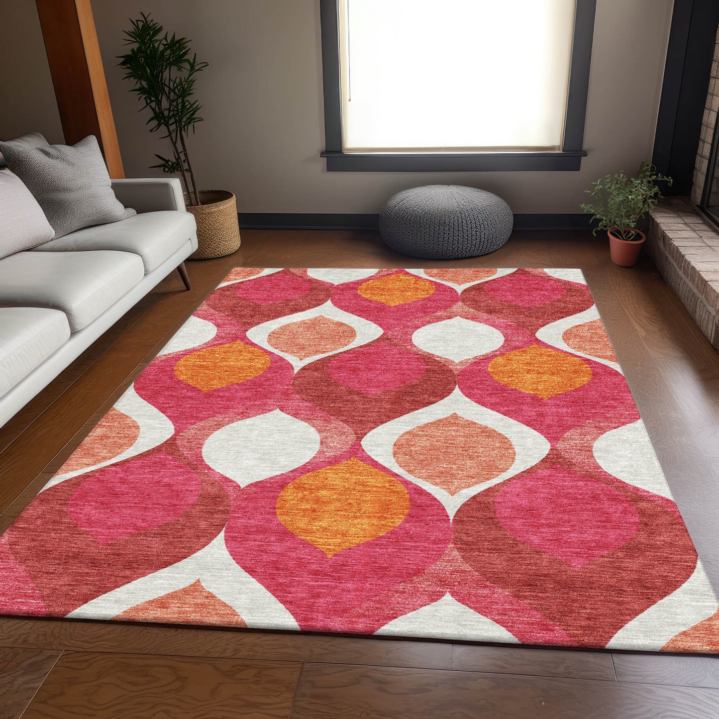 9' X 12' Pink Mauve And Orange Ogee Washable Indoor Outdoor Area Rug