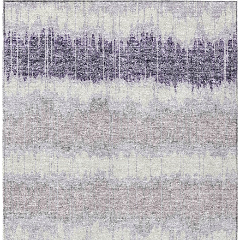 3' X 5' Lavender Purple And Ivory Striped Washable Indoor Outdoor Area Rug
